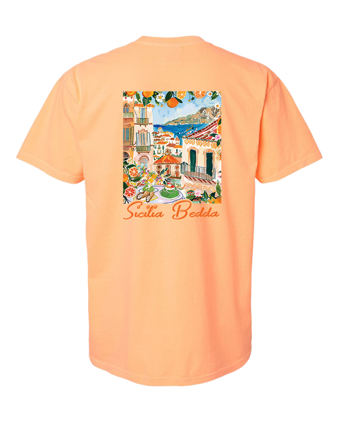"Sicilia Bedda" Adult Garment-Dyed Heavyweight T-Shirt with Printed Logos