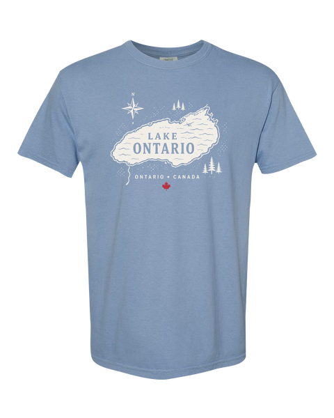 "Lake Ontario" Lake Map Adult Cotton T-Shirt with Printed Logo