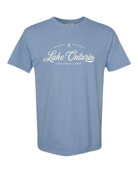 "Lake Ontario" Script Adult Cotton T-Shirt with Printed Logo