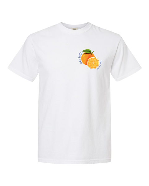 "Ciao Bella Orange - Alcamo Italy" Adult Garment-Dyed Heavyweight T-Shirt with Printed Left Chest Logo