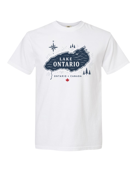 "Lake Ontario" Lake Map Adult Cotton T-Shirt with Printed Logo