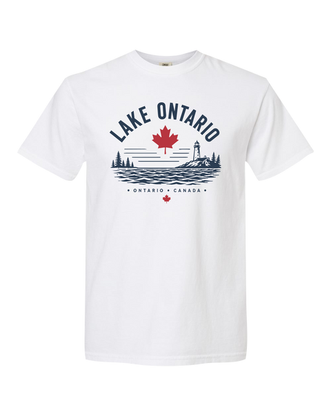 "Lake Ontario" Lighthouse Adult Cotton T-Shirt with Printed Logo