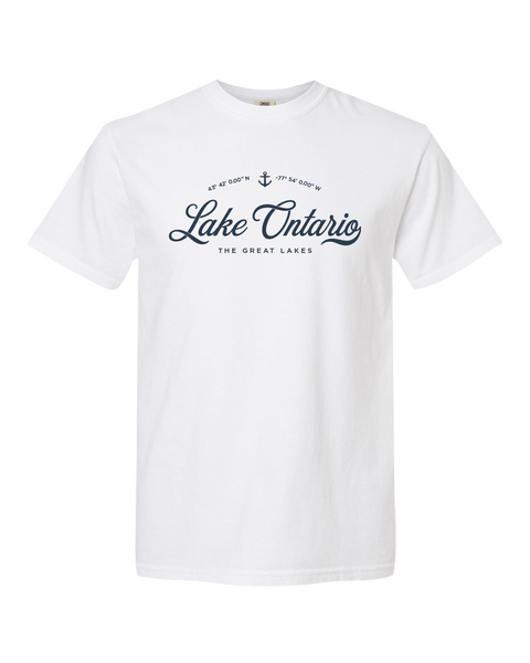 "Lake Ontario" Script Adult Cotton T-Shirt with Printed Logo