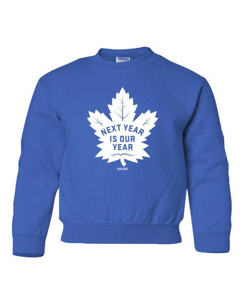 "Next Year Is Our Year" Disbeleafs Youth Fleece Crewneck with Printed Logo