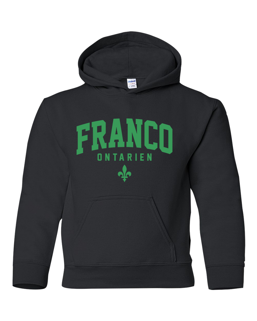 "Franco-Ontarien" Varsity Youth Heavy Blend Hooded Sweatshirt with Printed Logo