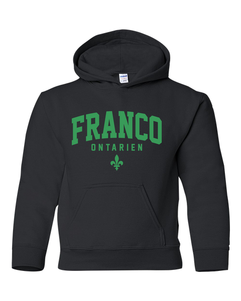 "Franco-Ontarien" Varsity Youth Heavy Blend Hooded Sweatshirt with Printed Logo