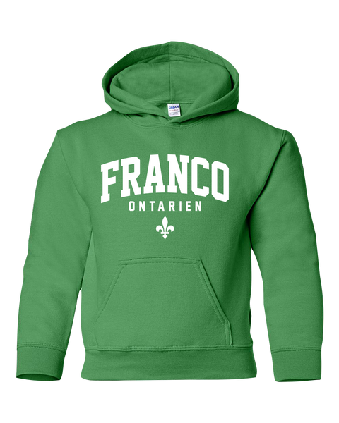 "Franco-Ontarien" Varsity Youth Heavy Blend Hooded Sweatshirt with Printed Logo