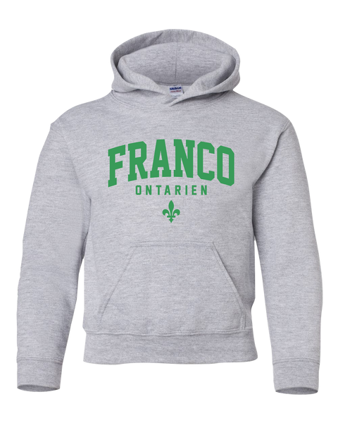 "Franco-Ontarien" Varsity Youth Heavy Blend Hooded Sweatshirt with Printed Logo