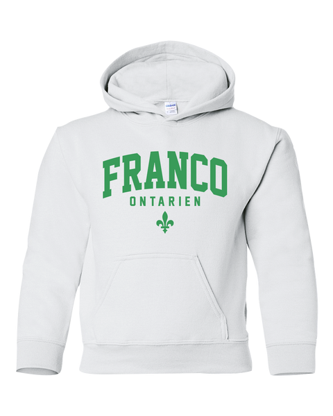 "Franco-Ontarien" Varsity Youth Heavy Blend Hooded Sweatshirt with Printed Logo