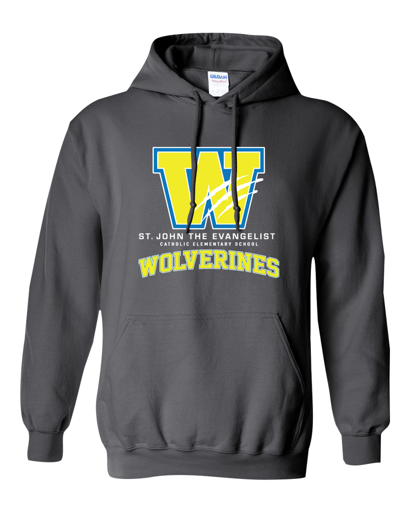 St. John the Evangelist Wolverines Youth Cotton Hooded Sweatshirt with Printed Logo & Personalization