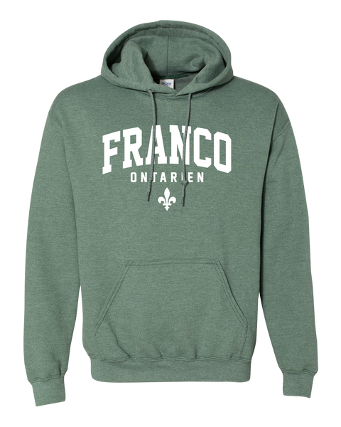 "Franco-Ontarien" Varsity Adult Heavy Blend Hooded Sweatshirt with Printed Logo