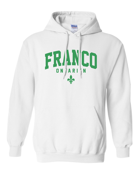 "Franco-Ontarien" Varsity Adult Heavy Blend Hooded Sweatshirt with Printed Logo
