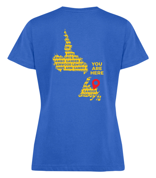 'Come From Away' Map Ladies Ring Spun T-Shirt with Printed Left Chest Logo