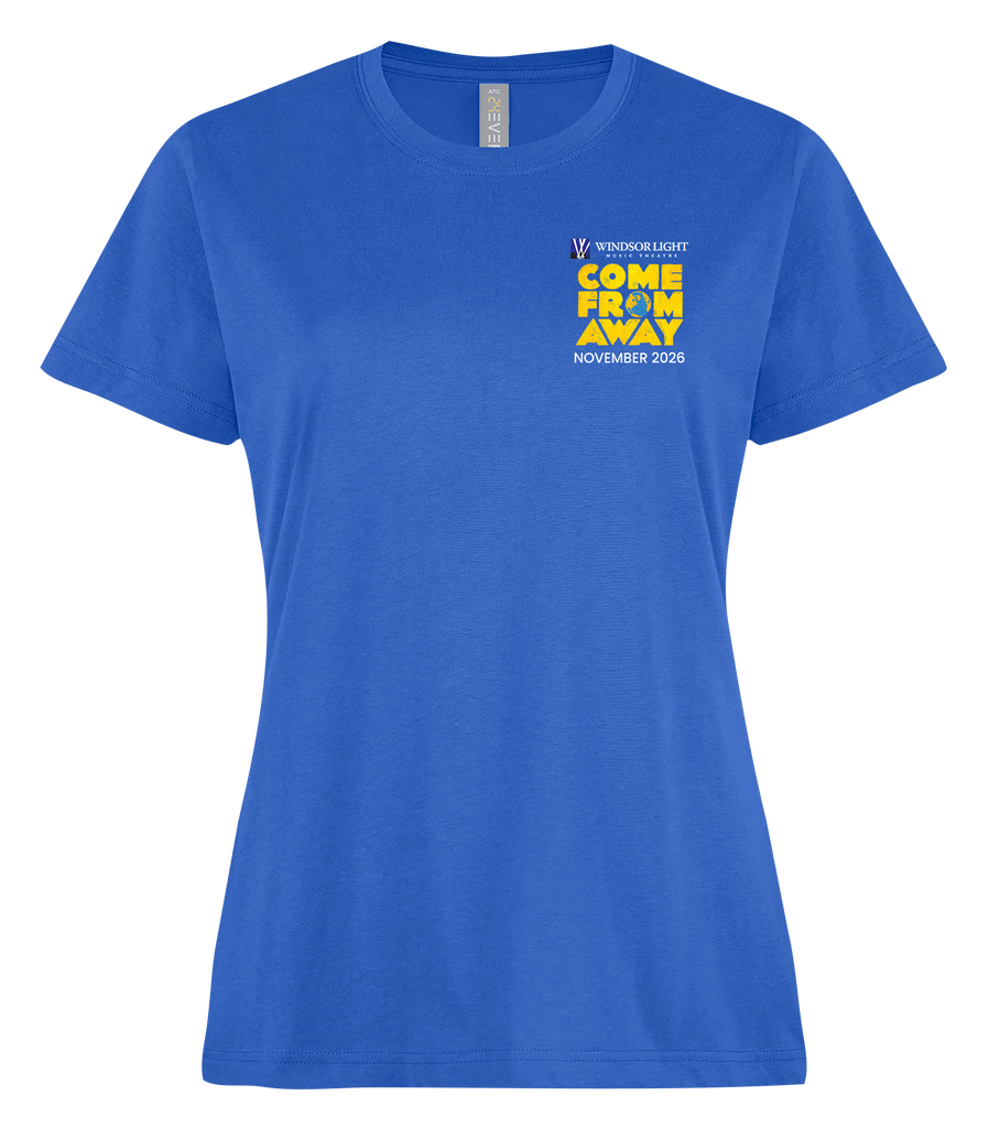'Come From Away' Map Ladies Ring Spun T-Shirt with Printed Left Chest Logo