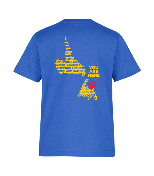 'Come From Away' Map Adult Ring Spun T-Shirt with Printed Left Chest Logo