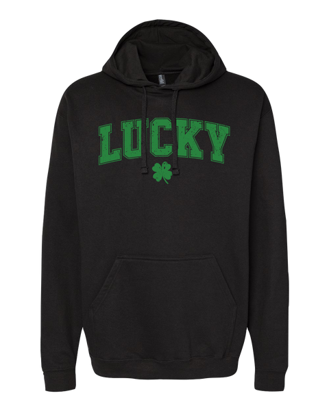 "Lucky Block Letters" Adult Cotton Pull Over Hooded Sweatshirt with Printed Logo