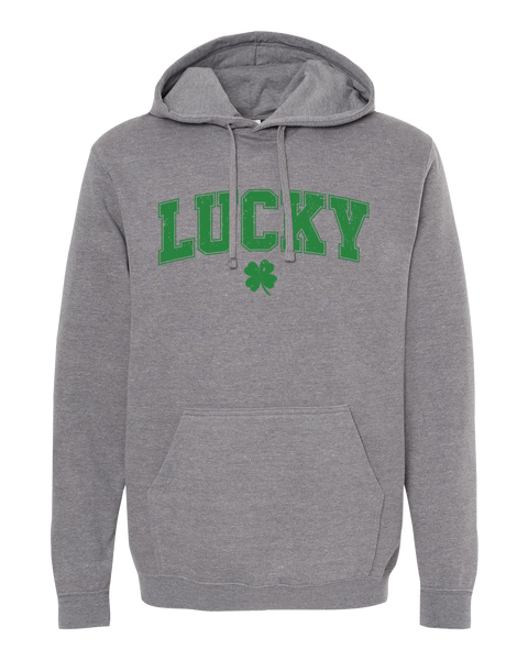 "Lucky Block Letters" Adult Cotton Pull Over Hooded Sweatshirt with Printed Logo