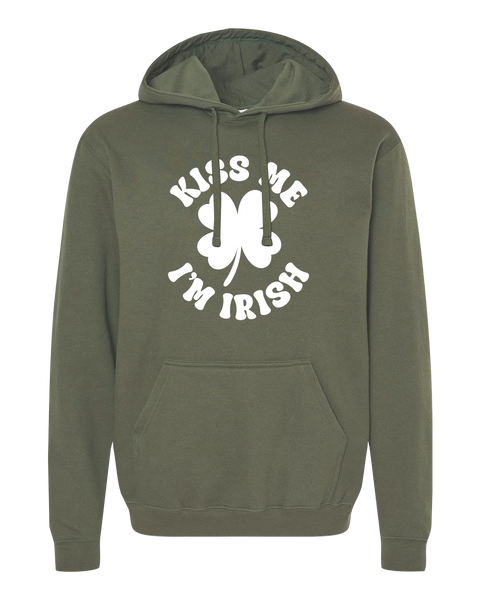 "Kiss Me I'm Irish" Adult Fleece Crewneck with Printed Logo
