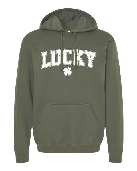 "Lucky Block Letters" Adult Cotton Pull Over Hooded Sweatshirt with Printed Logo