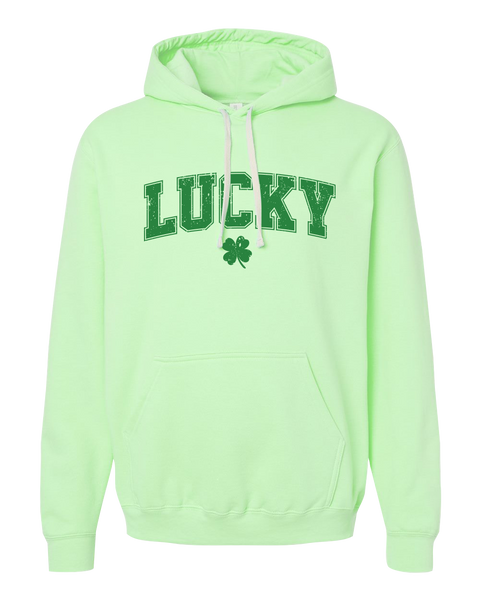"Lucky Block Letters" Adult Cotton Pull Over Hooded Sweatshirt with Printed Logo