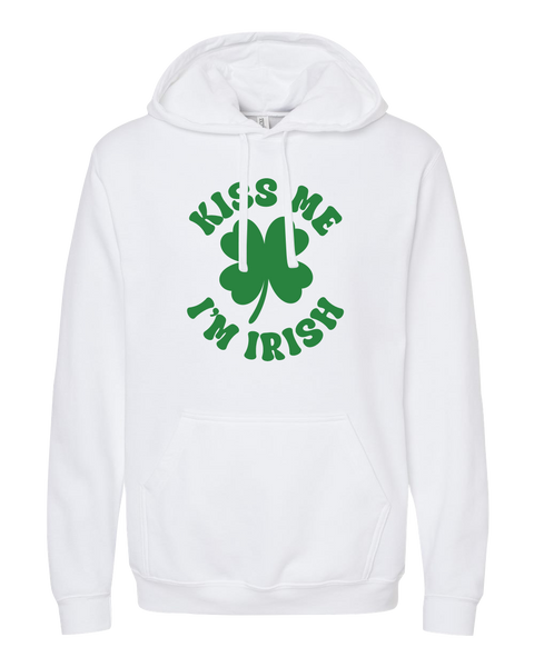 "Kiss Me I'm Irish" Adult Fleece Crewneck with Printed Logo