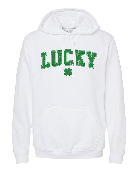 "Lucky Block Letters" Adult Cotton Pull Over Hooded Sweatshirt with Printed Logo