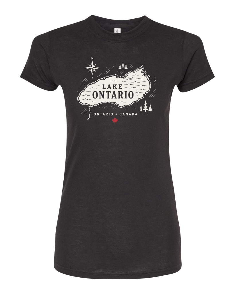 "Lake Ontario" Lake Map Ladies Deluxe Blend T-Shirt with Printed Logo