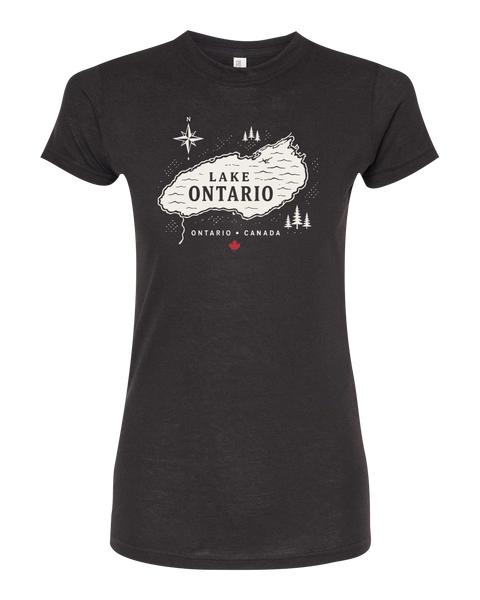 "Lake Ontario" Lake Map Ladies Deluxe Blend T-Shirt with Printed Logo