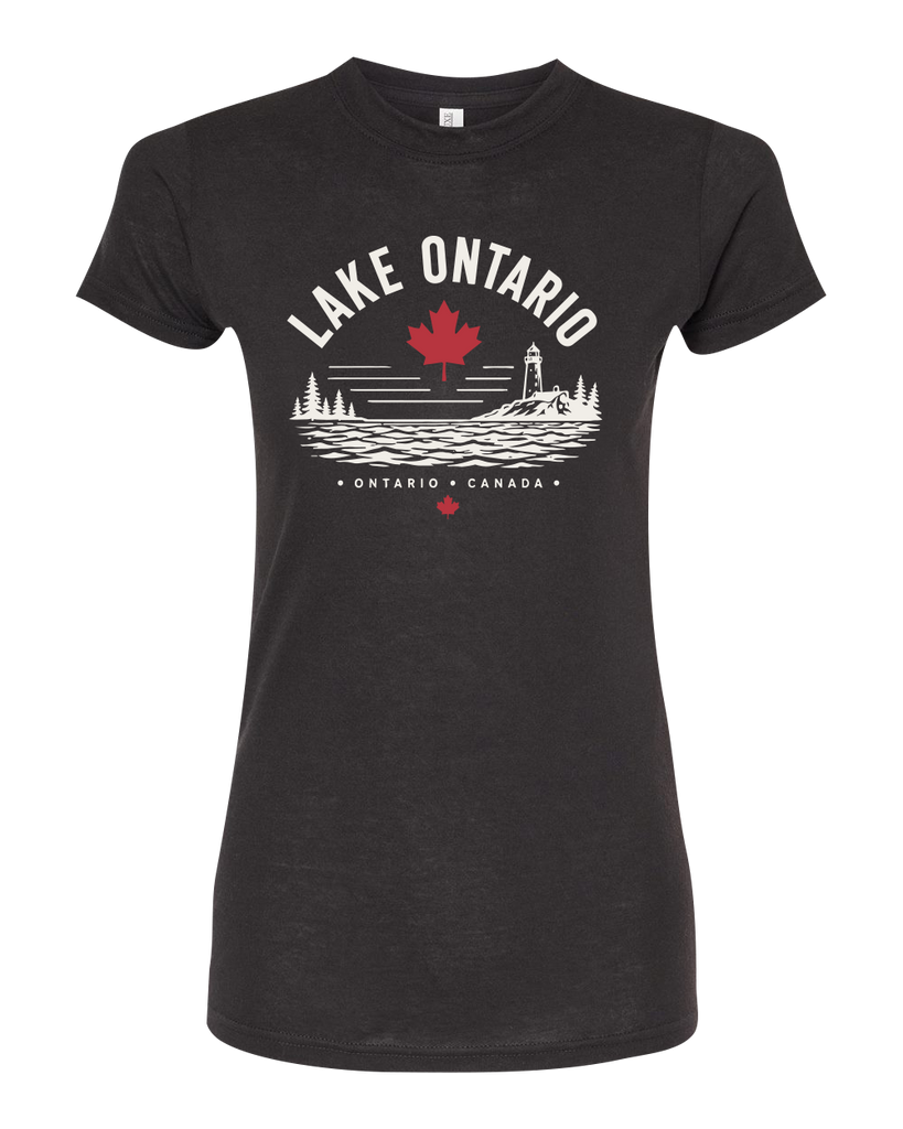 "Lake Ontario" Lighthouse Ladies Deluxe Blend T-Shirt with Printed Logo