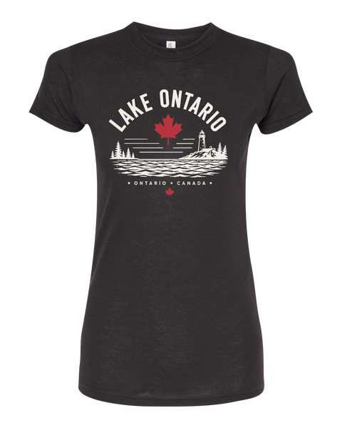 "Lake Ontario" Lighthouse Ladies Deluxe Blend T-Shirt with Printed Logo