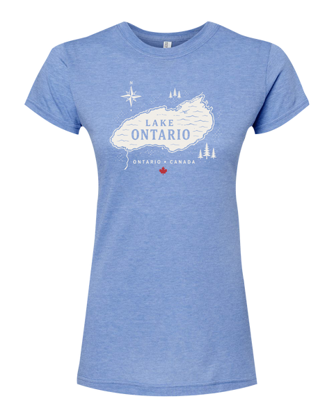 "Lake Ontario" Lake Map Ladies Deluxe Blend T-Shirt with Printed Logo