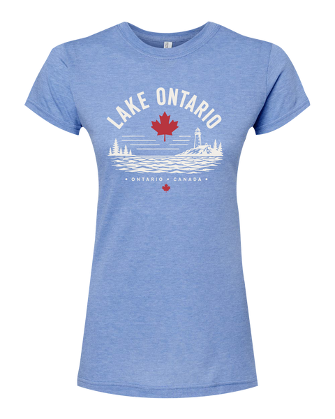 "Lake Ontario" Lighthouse Ladies Deluxe Blend T-Shirt with Printed Logo
