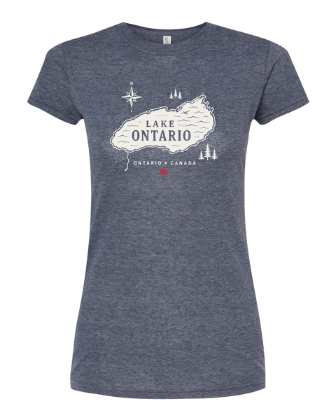 "Lake Ontario" Lake Map Ladies Deluxe Blend T-Shirt with Printed Logo