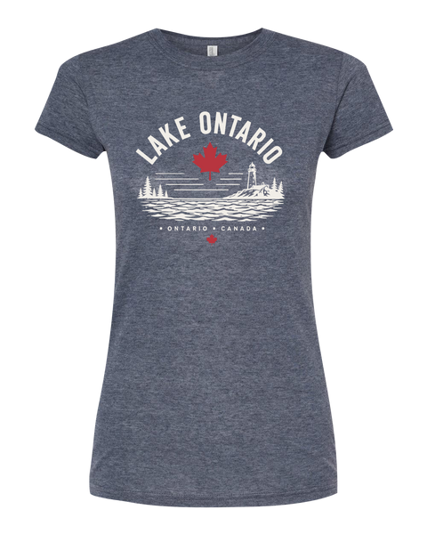 "Lake Ontario" Lighthouse Ladies Deluxe Blend T-Shirt with Printed Logo