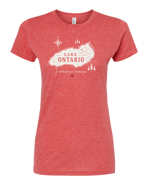 "Lake Ontario" Lake Map Ladies Deluxe Blend T-Shirt with Printed Logo
