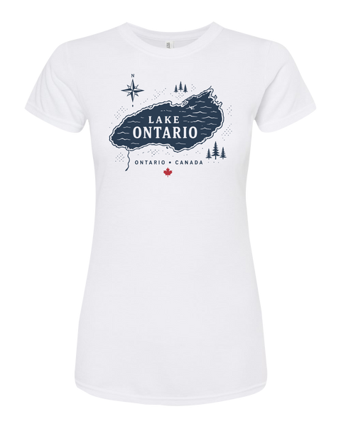 "Lake Ontario" Lake Map Ladies Deluxe Blend T-Shirt with Printed Logo