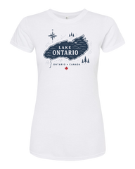 "Lake Ontario" Lake Map Ladies Deluxe Blend T-Shirt with Printed Logo