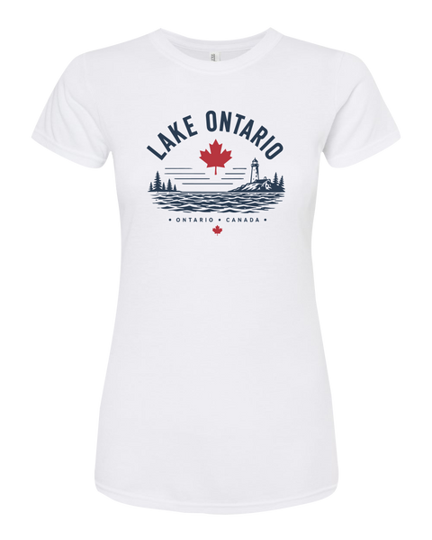 "Lake Ontario" Lighthouse Ladies Deluxe Blend T-Shirt with Printed Logo