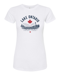 "Lake Ontario" Lighthouse Ladies Deluxe Blend T-Shirt with Printed Logo