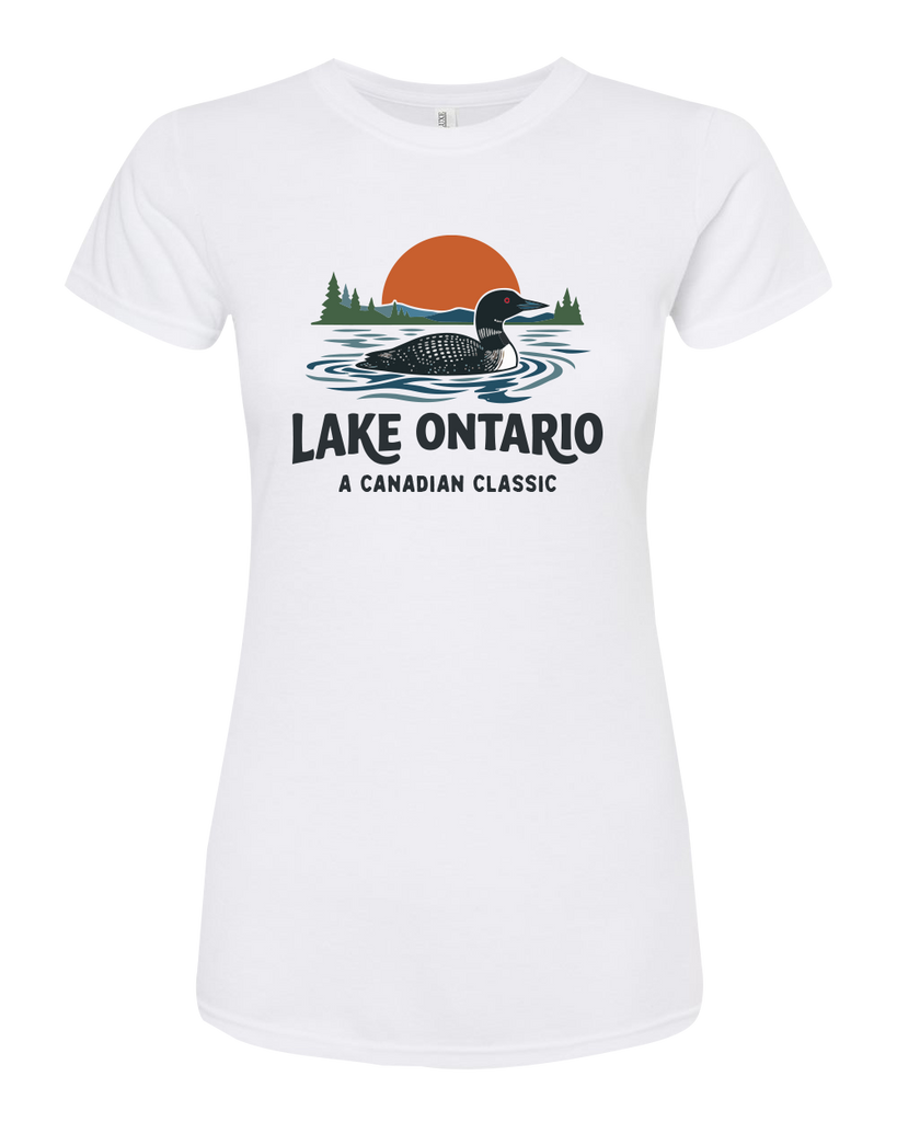 "Lake Ontario" A Canadian Classic Ladies Deluxe Blend T-Shirt with Printed Logo