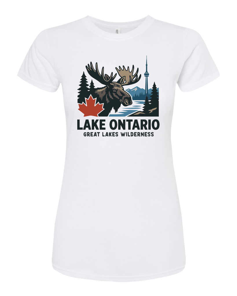 "Lake Ontario" Great Lakes Wilderness Ladies Deluxe Blend T-Shirt with Printed Logo