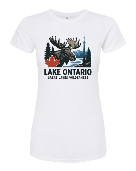 "Lake Ontario" Great Lakes Wilderness Ladies Deluxe Blend T-Shirt with Printed Logo