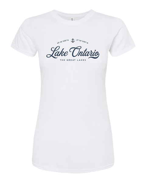 "Lake Ontario" Script Ladies Deluxe Blend T-Shirt with Printed Logo