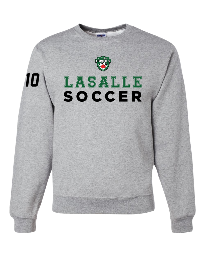 LaSalle Soccer & Stompers Crest Adult Crewneck Sweatshirt with Printed Logo & Player Number