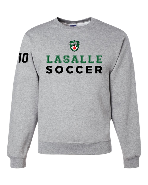 LaSalle Soccer & Stompers Crest Adult Crewneck Sweatshirt with Printed Logo & Player Number