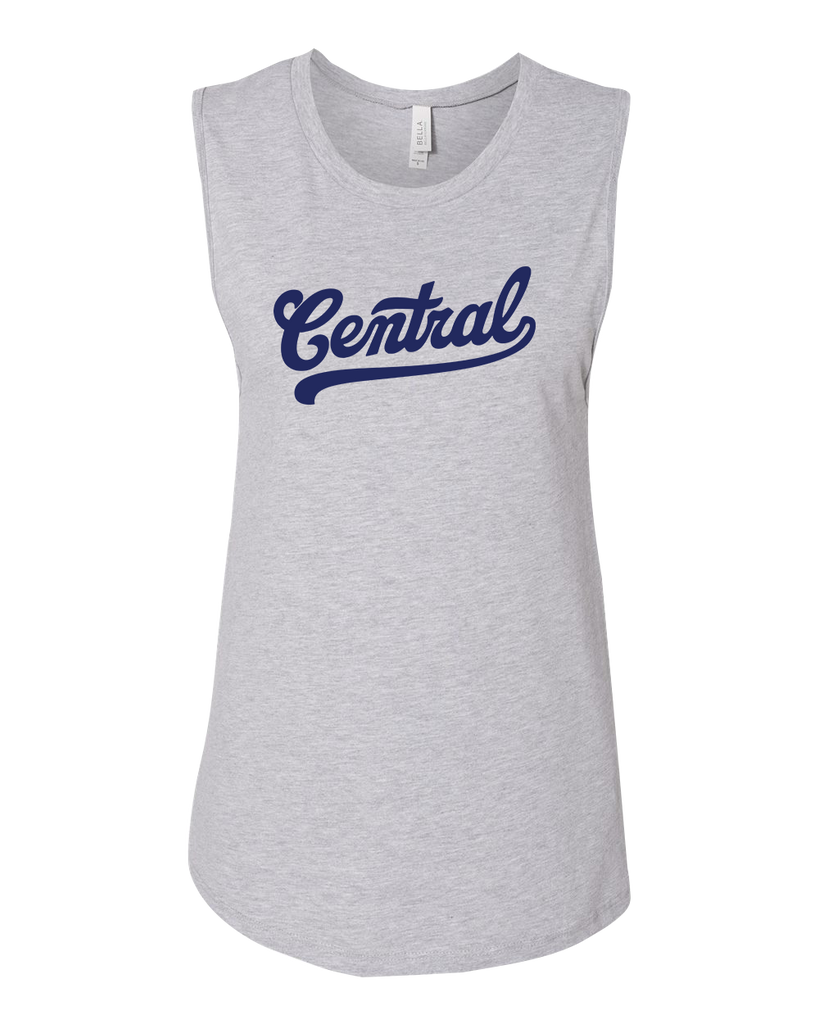 "Central" Ladies Jersey Muscle Tank with Printed Logo