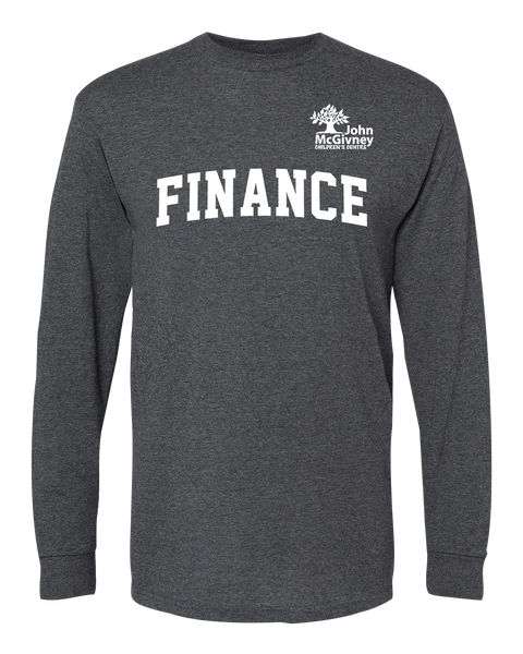 "Finance" John McGivney Adult Long-Sleeve T-Shirt with Printed Logo