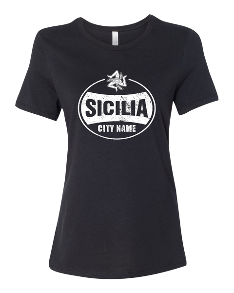 “Sicilia” Ladies Relaxed Jersey T-Shirt with Printed Logo