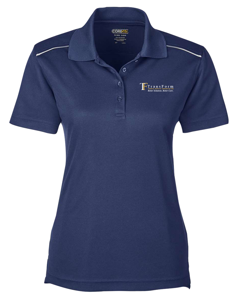 TransForm Ladies' Performance Piqué Polo with Reflective Piping with Embroidered Logo