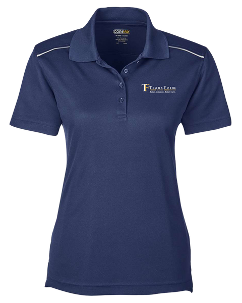 TransForm Ladies' Performance Piqué Polo with Reflective Piping with Embroidered Logo